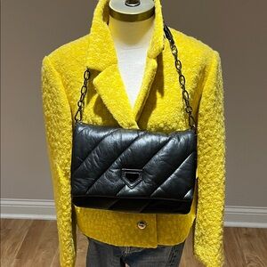 Chico's Black Leather nylon quilted crossbody & Shoulder Bag chain strap